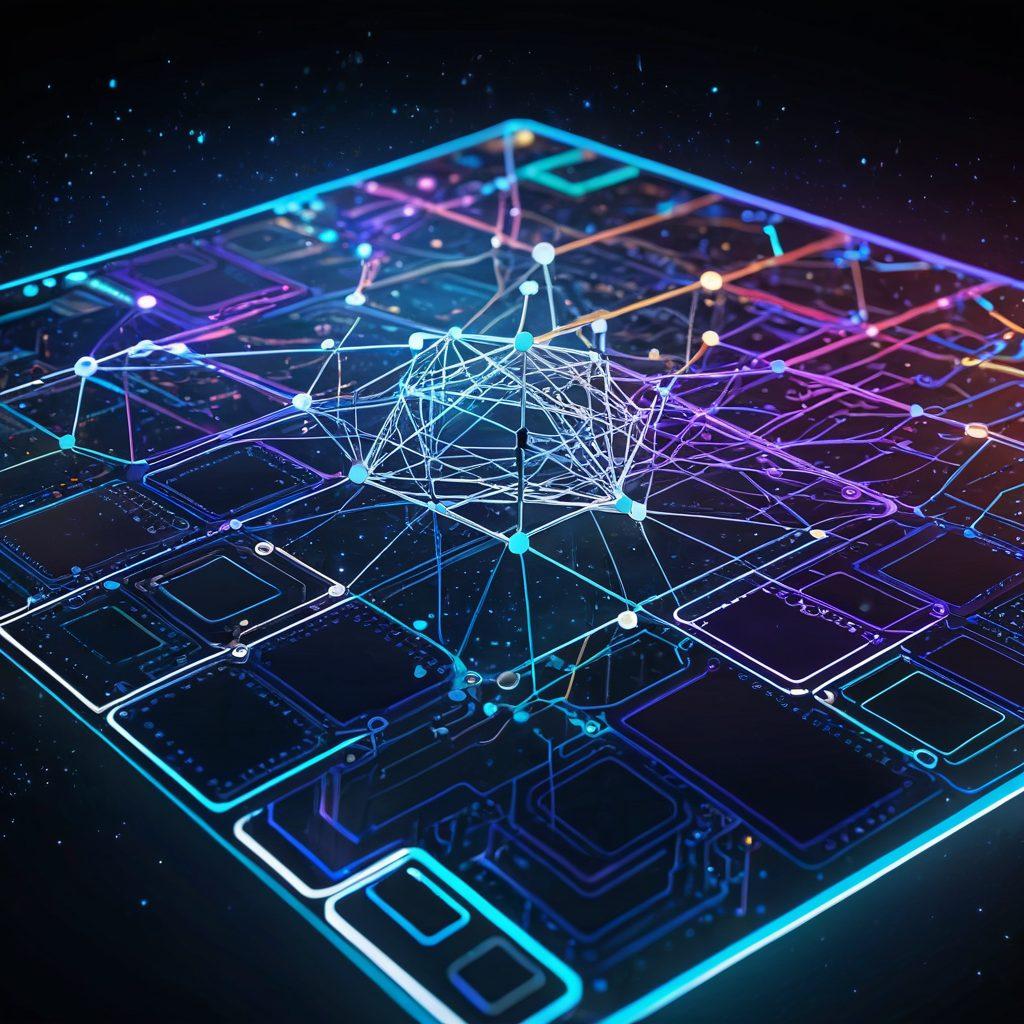 A futuristic web interface glowing with interconnected nodes and circuits, depicting various web technologies integrating harmoniously to form an advanced Qwerty platform. The background should be a night sky filled with stars, symbolizing limitless potential. Include icons of popular web technologies like HTML, CSS, JavaScript, and APIs. super-realistic. vibrant colors. 3D.